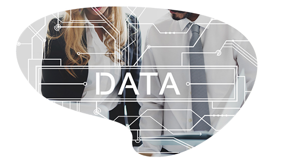 Numen Data Extract est une solution d'extraction de données qui vous permet de valoriser les données de vos documents. Image abstraite de deux professionnels avec un filigrane mentionnant "data" par dessus.